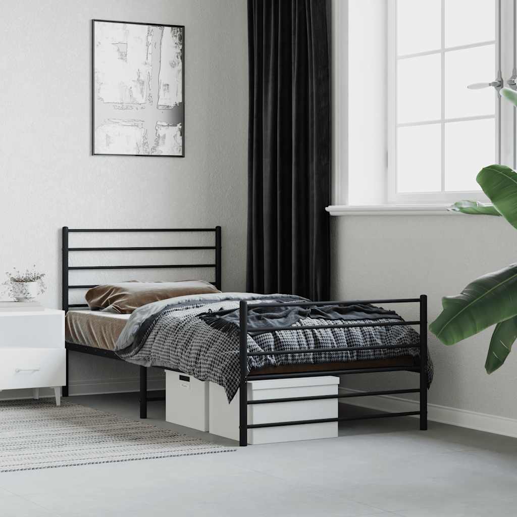 8720845787691_g_en_hd_1 vidaXL Metal Bed Frame without Mattress with Footboard Black 107x203 cm King Single - Image 2