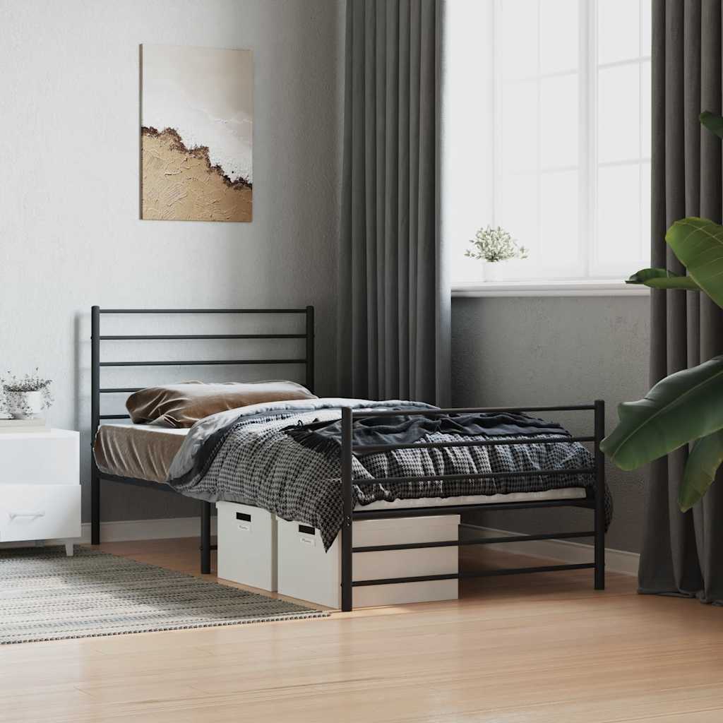 8720845787691_g_en_hd_2 vidaXL Metal Bed Frame without Mattress with Footboard Black 107x203 cm King Single - Image 3