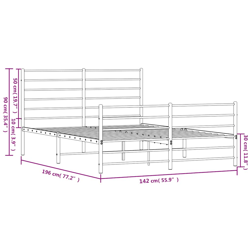 8720845787721_g_en_hd_8 vidaXL Metal Bed Frame without Mattress with Footboard Black 135x190 cm - Image 10