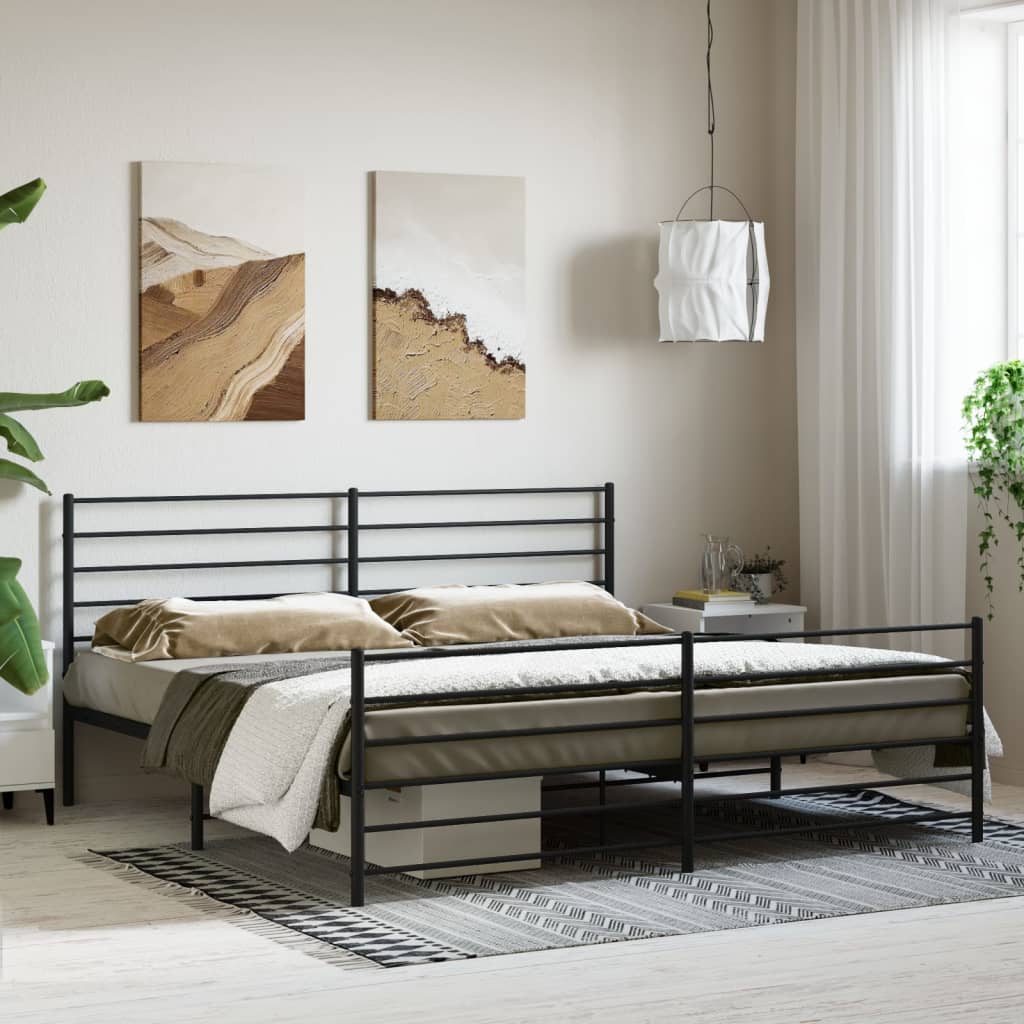 8720845787776_g_en_hd_2 vidaXL Metal Bed Frame without Mattress with Footboard Black 183x203 cm King - Image 4