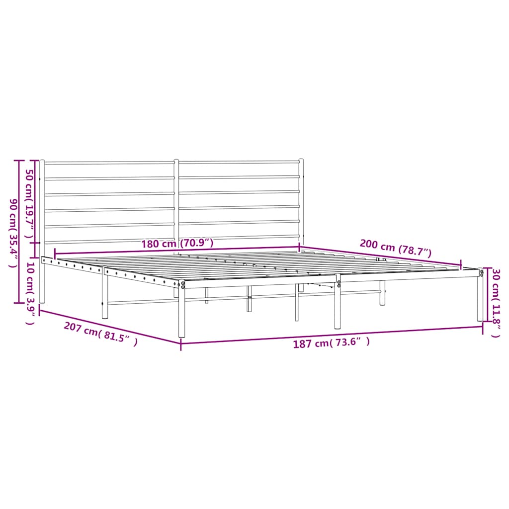8720845788087_g_en_hd_8 vidaXL Metal Bed Frame without Mattress with Headboard White 183x203 cm King - Image 10