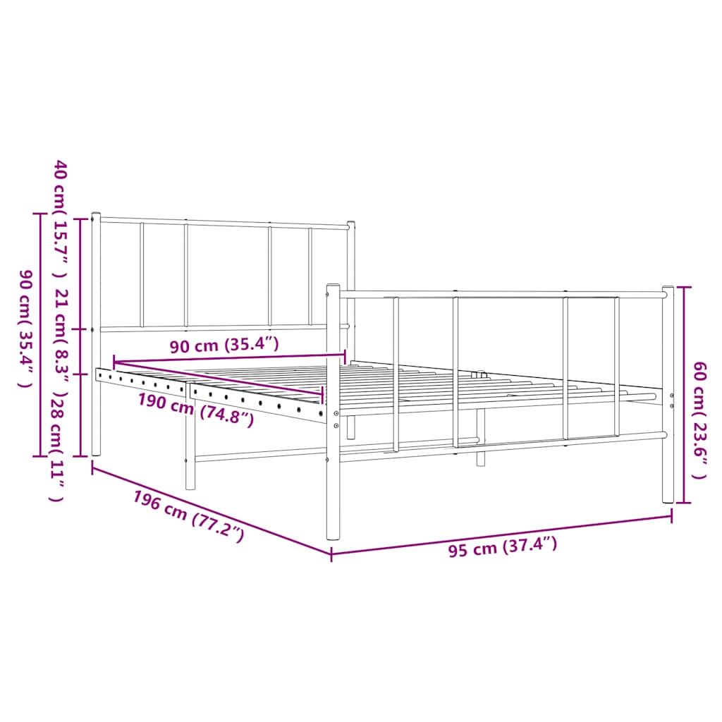 8720845788636_g_en_hd_8 vidaXL Metal Bed Frame without Mattress with Footboard Black 90x190 cm - Image 10