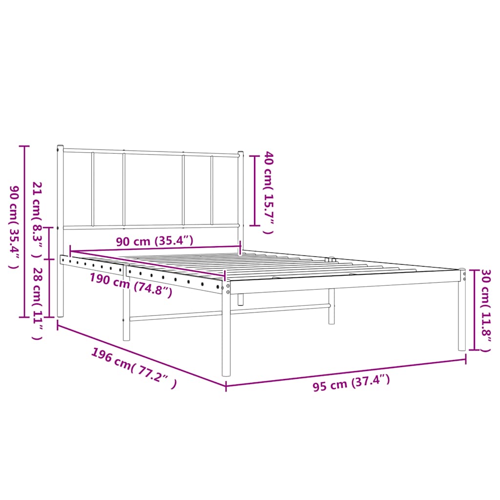 8720845788940_g_en_hd_8 vidaXL Metal Bed Frame without Mattress with Headboard White 90x190 cm - Image 10