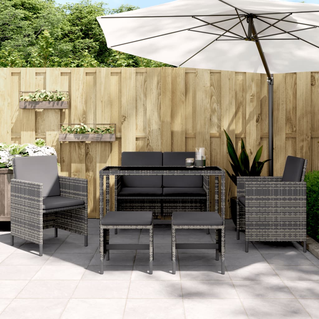 vidaXL 6 Piece Garden Dining Set with Cushions Grey Poly Rattan