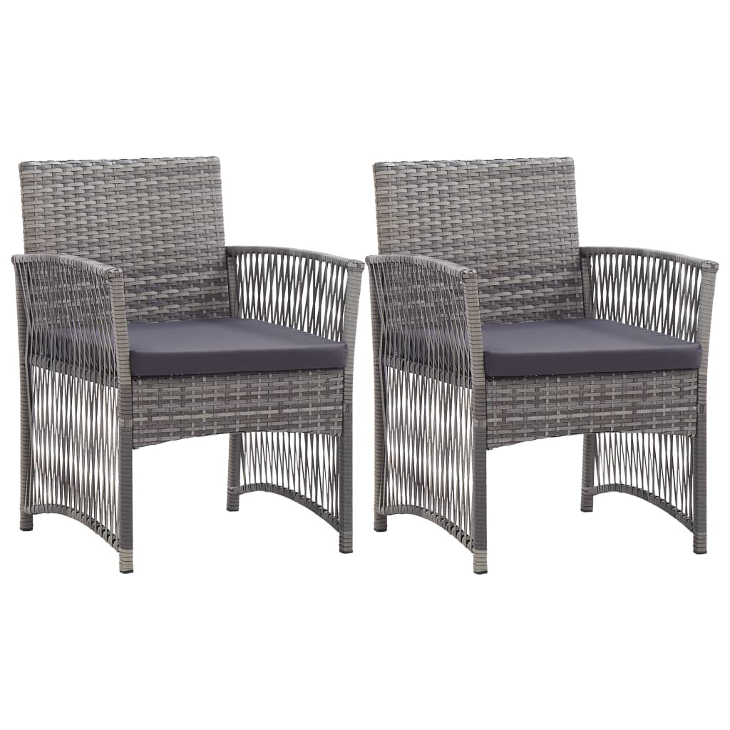 vidaXL Garden Armchairs with Cushions 2 pcs Grey Poly Rattan