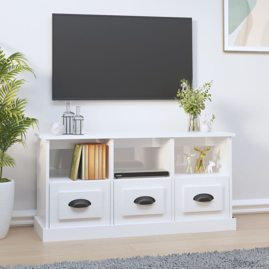 vidaXL TV Cabinet High Gloss White 100x35x50 cm Engineered Wood