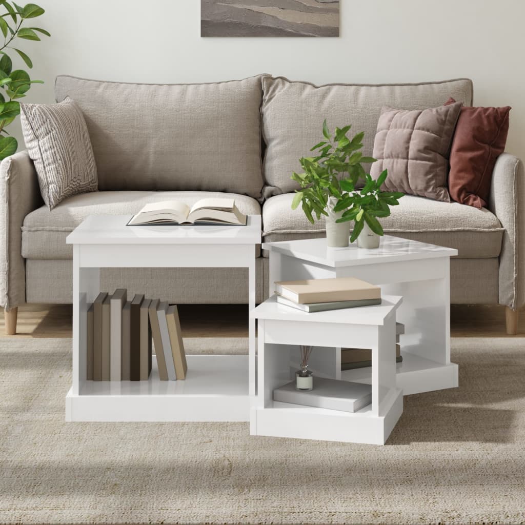 vidaXL Coffee Tables 3 pcs High Gloss White Engineered Wood