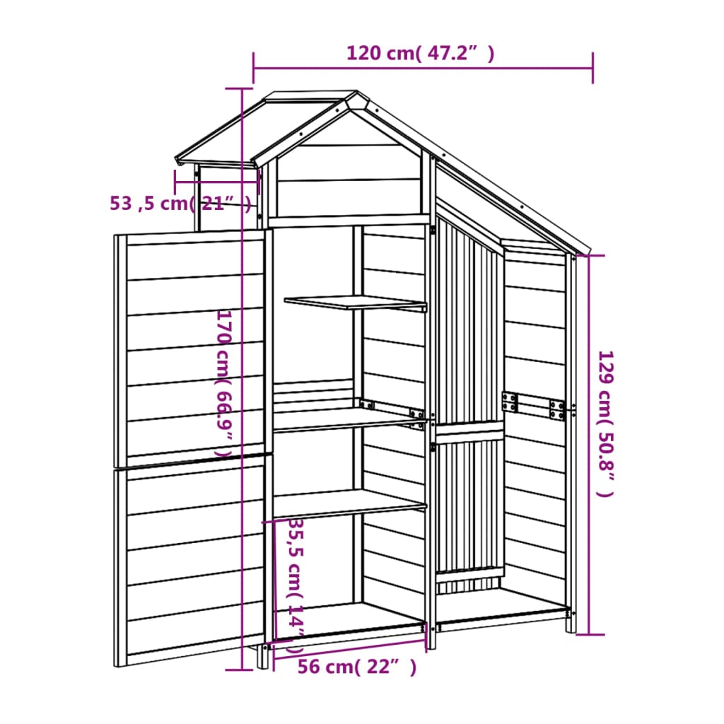 8720845798215_g_en_hd_6 vidaXL Garden Tool Shed Grey 120x53.5x170 cm Solid Wood Pine - Image 8