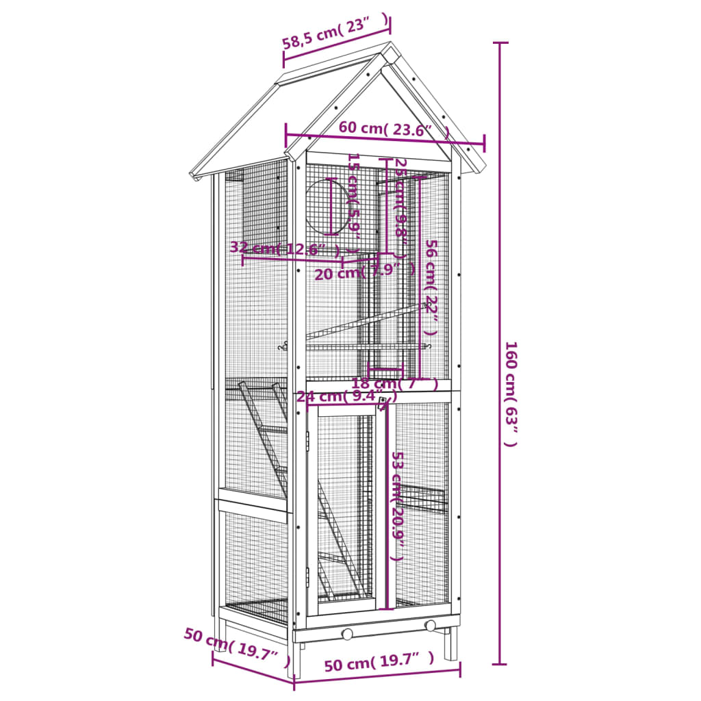 8720845798307_g_en_hd_6 vidaXL Bird House Grey 60x58.5x160 cm Solid Wood Pine - Image 8
