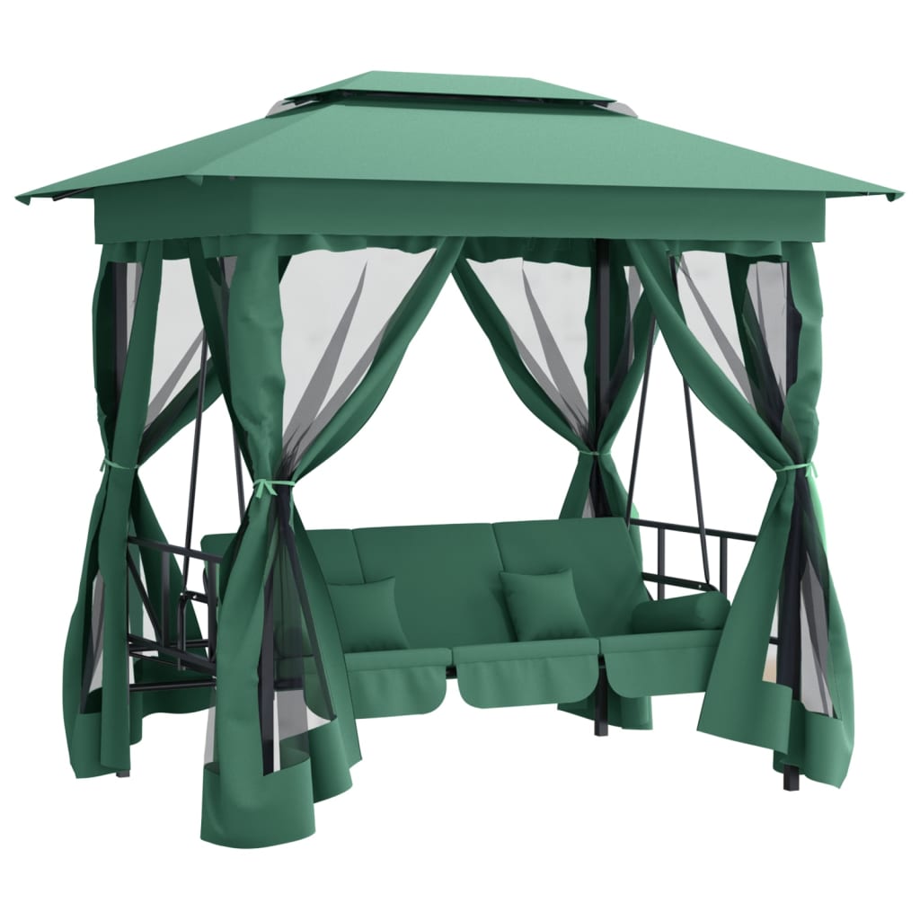 8720845798901_a_en_hd_1 vidaXL Garden Gazebo with Convertible Swing Bench Green Fabric&Steel - Image 2