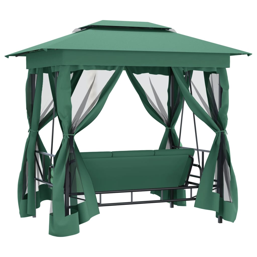 8720845798901_g_en_hd_3 vidaXL Garden Gazebo with Convertible Swing Bench Green Fabric&Steel - Image 5