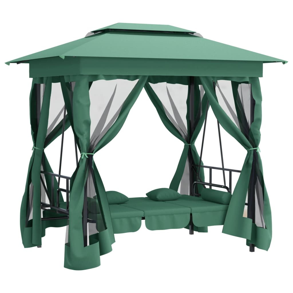 8720845798901_g_en_hd_4 vidaXL Garden Gazebo with Convertible Swing Bench Green Fabric&Steel - Image 6