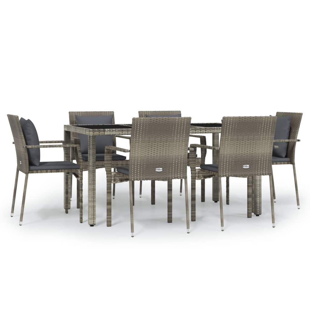 8720845818951_a_en_hd_1 vidaXL 7 Piece Garden Dining Set with Cushions Grey Poly Rattan - Image 2