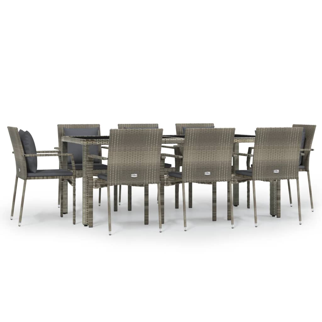 8720845818975_a_en_hd_1 vidaXL 9 Piece Garden Dining Set with Cushions Grey Poly Rattan - Image 2