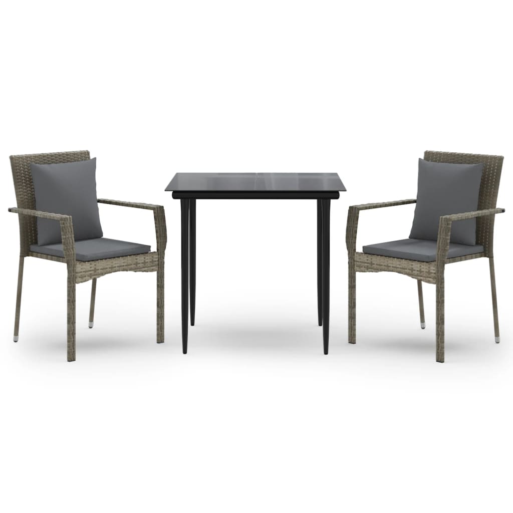 8720845820367_a_en_hd_1 vidaXL 3 Piece Garden Dining Set with Cushions Black and Grey Poly Rattan - Image 2