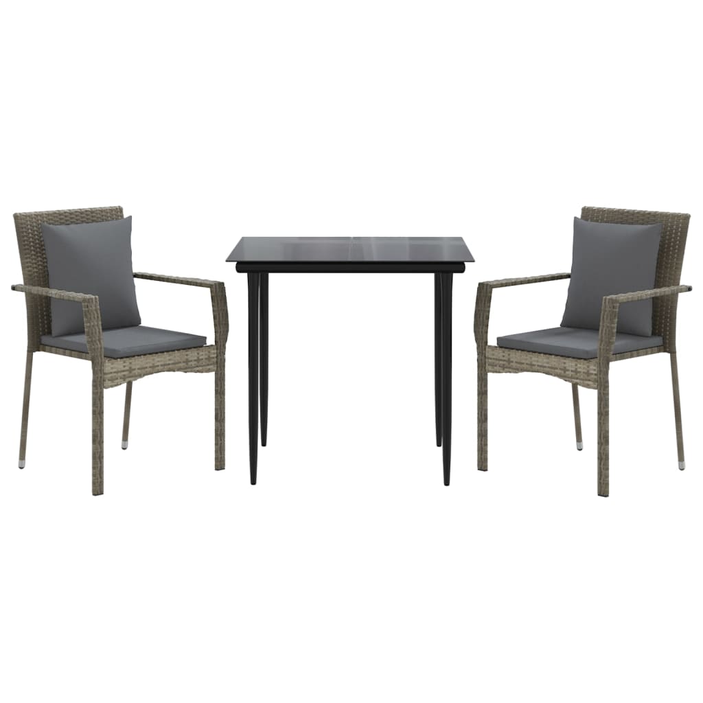 8720845820367_g_en_hd_1 vidaXL 3 Piece Garden Dining Set with Cushions Black and Grey Poly Rattan - Image 3