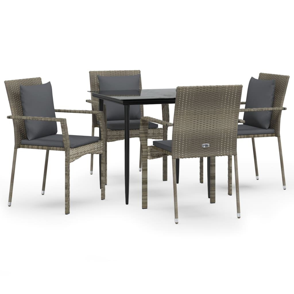 8720845820374_a_en_hd_1 vidaXL 5 Piece Garden Dining Set with Cushions Black and Grey Poly Rattan - Image 2
