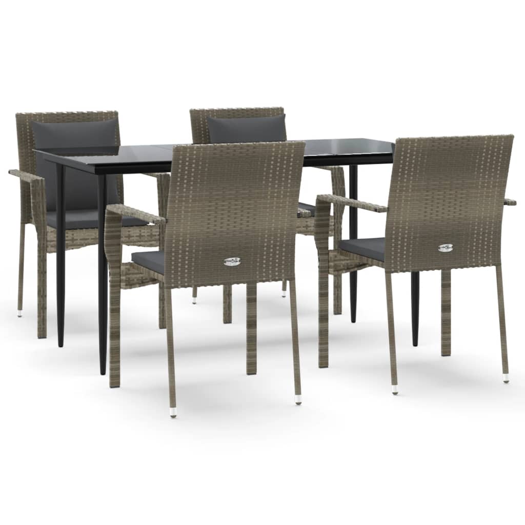 8720845820381_a_en_hd_1 vidaXL 5 Piece Garden Dining Set with Cushions Black and Grey Poly Rattan - Image 2