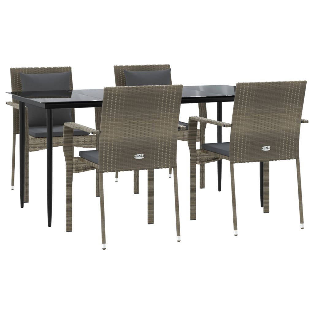 8720845820398_g_en_hd_1 vidaXL 5 Piece Garden Dining Set with Cushions Black and Grey Poly Rattan - Image 3