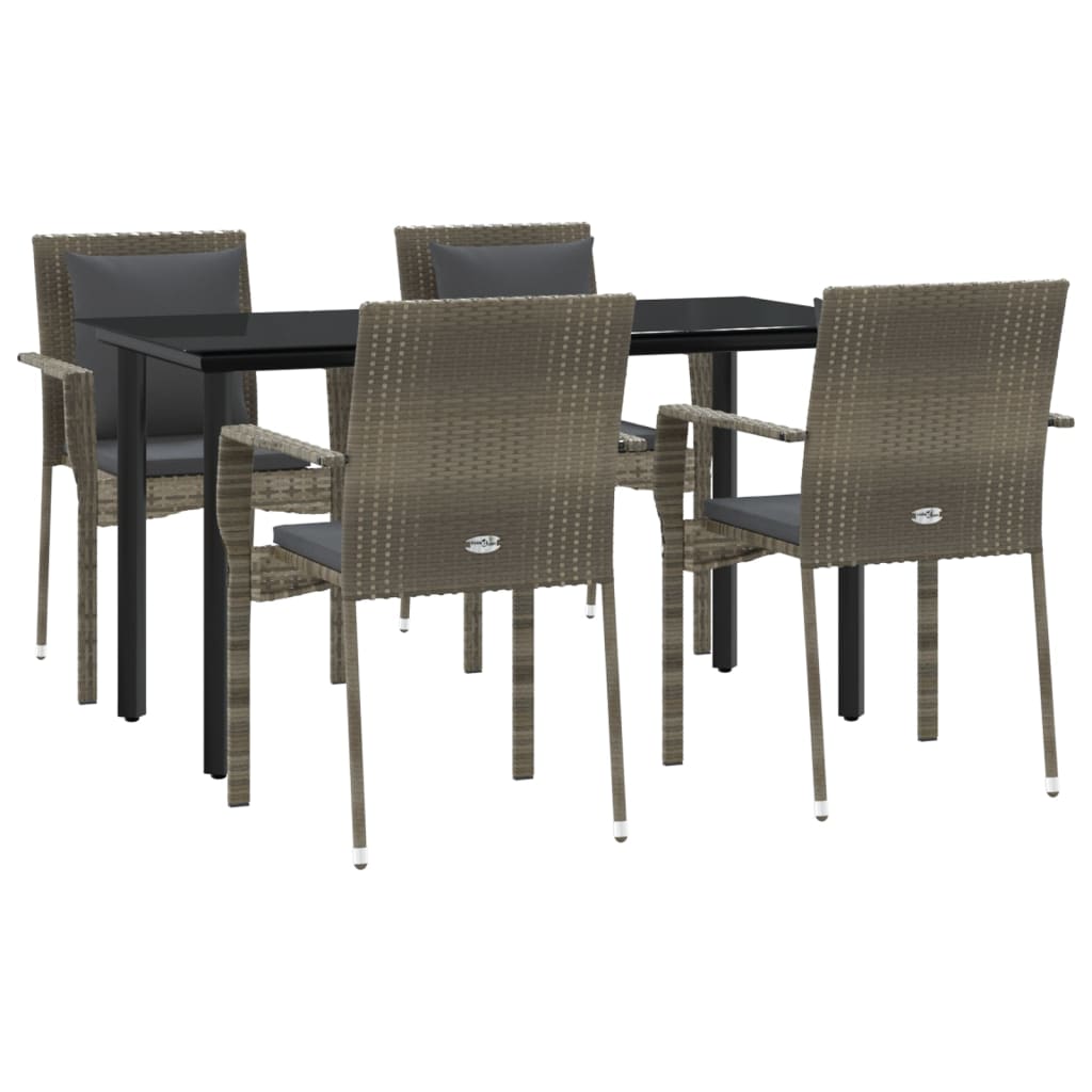 8720845820503_g_en_hd_1 vidaXL 5 Piece Garden Dining Set with Cushions Black and Grey Poly Rattan - Image 3