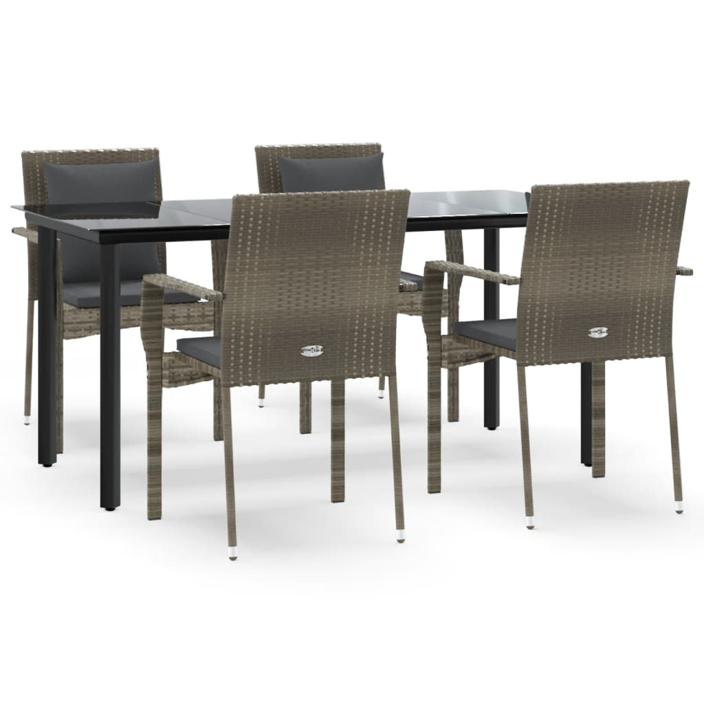 8720845820510_a_en_hd_1 vidaXL 5 Piece Garden Dining Set with Cushions Black and Grey Poly Rattan - Image 2