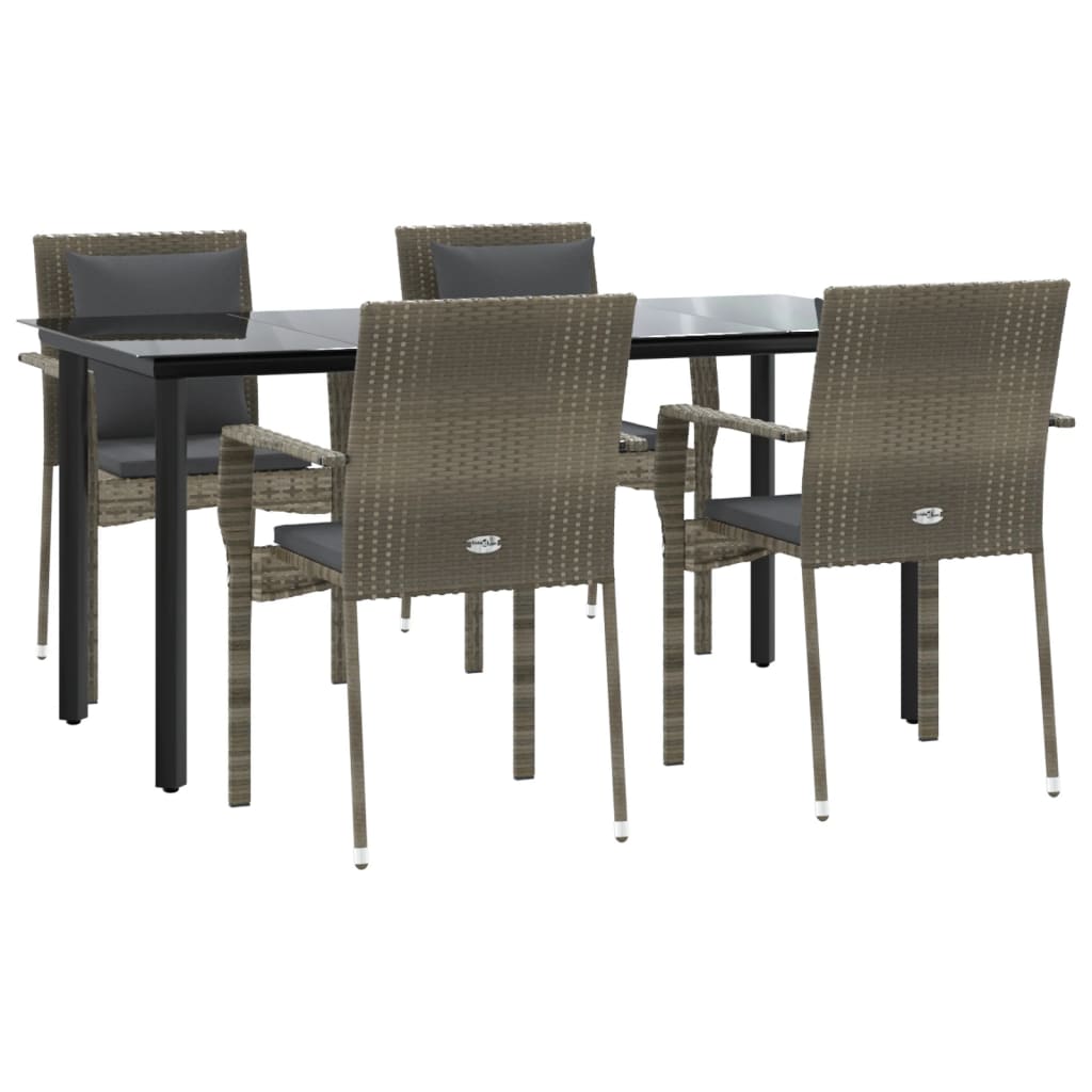 8720845820510_g_en_hd_1 vidaXL 5 Piece Garden Dining Set with Cushions Black and Grey Poly Rattan - Image 3