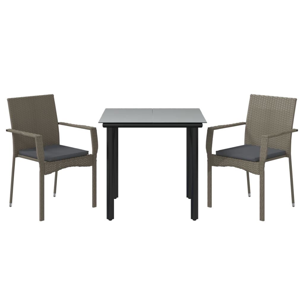 8720845820725_g_en_hd_1 vidaXL 3 Piece Garden Dining Set with Cushions Black and Grey Poly Rattan - Image 3