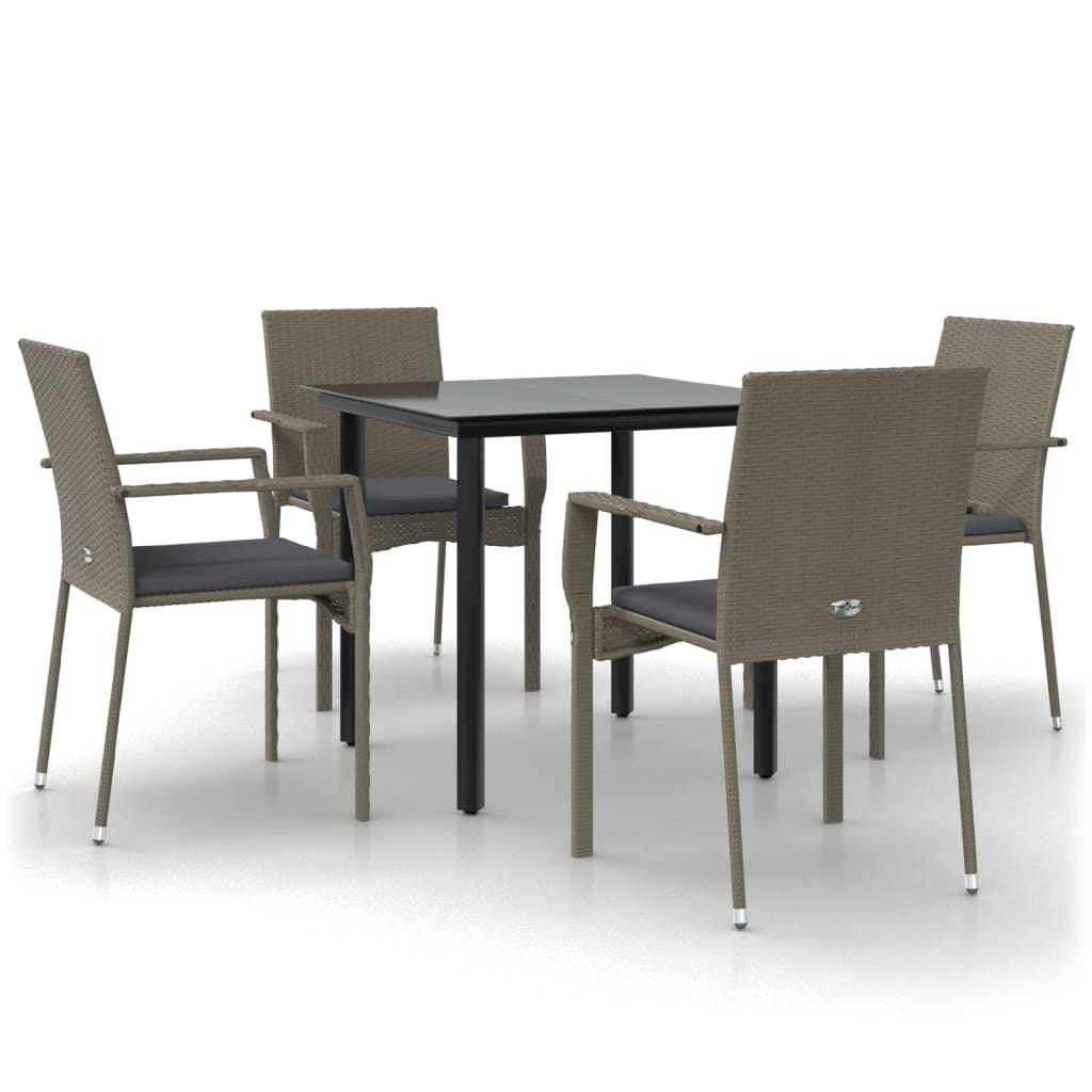 8720845820732_a_en_hd_1 vidaXL 5 Piece Garden Dining Set with Cushions Black and Grey Poly Rattan - Image 2