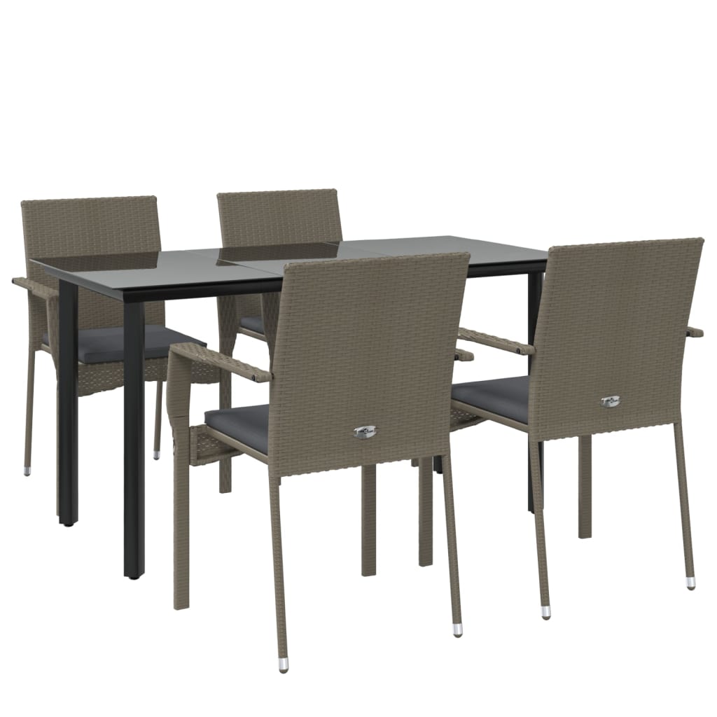 8720845820749_g_en_hd_1 vidaXL 5 Piece Garden Dining Set with Cushions Black and Grey Poly Rattan - Image 3