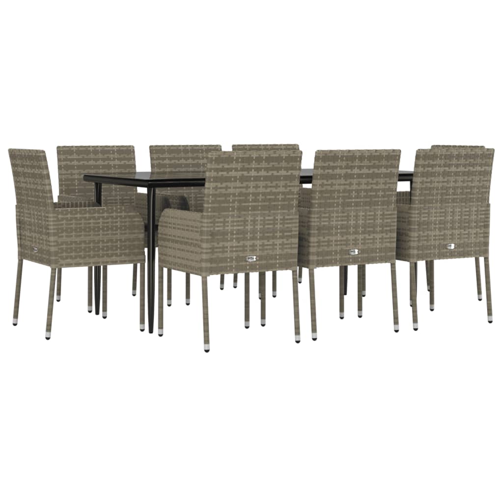 8720845820879_g_en_hd_1 vidaXL 9 Piece Garden Dining Set with Cushions Black and Grey Poly Rattan - Image 3