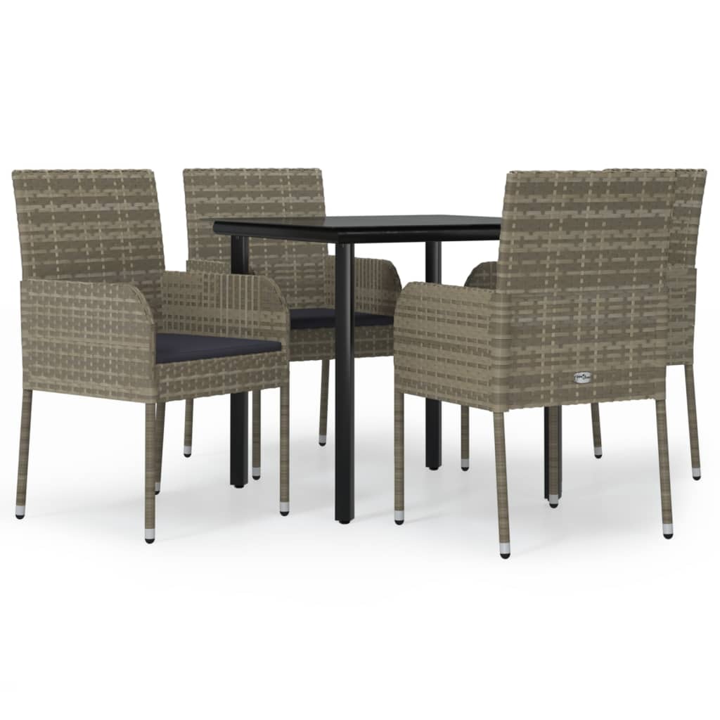 8720845820978_a_en_hd_1 vidaXL 5 Piece Garden Dining Set with Cushions Black and Grey Poly Rattan - Image 2