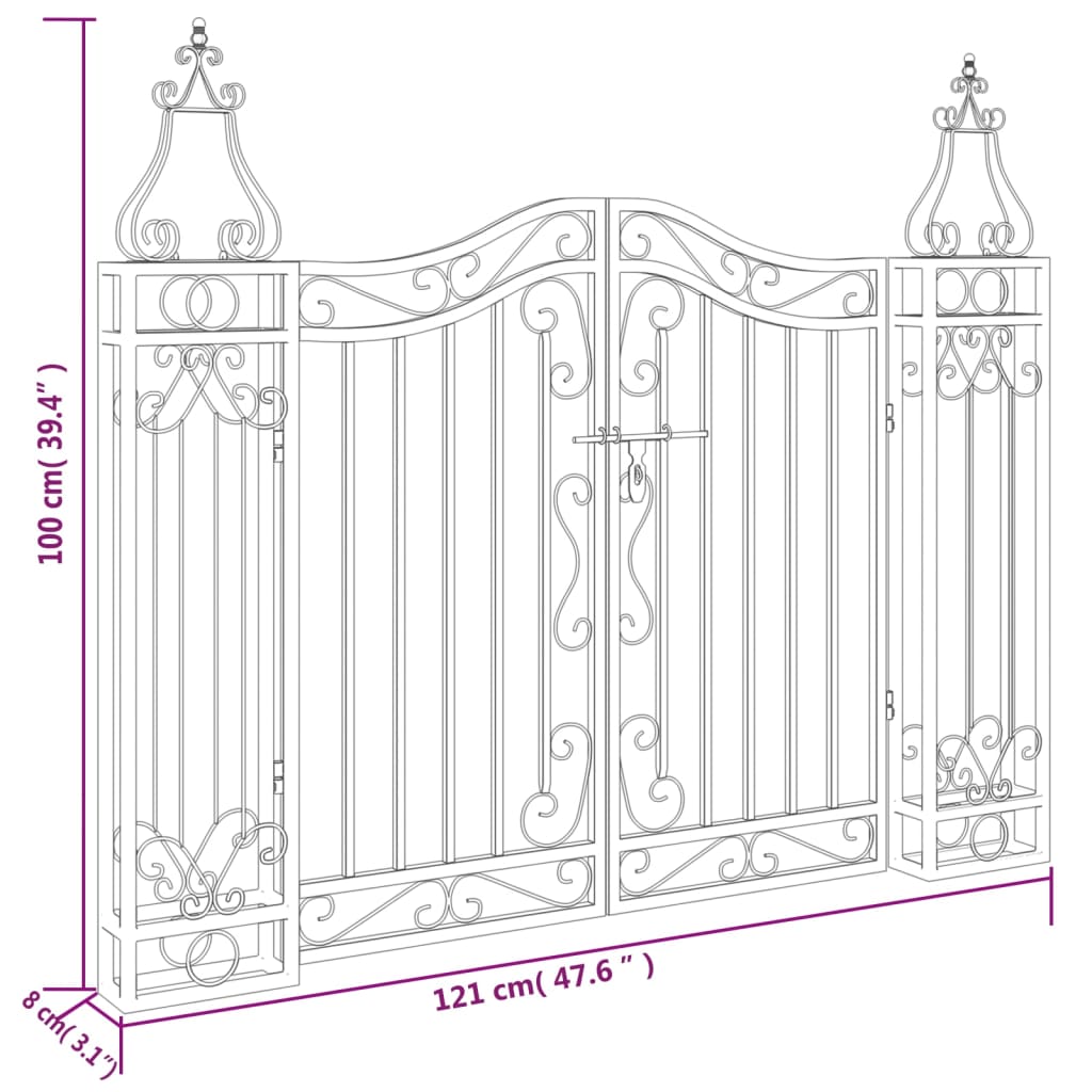 8720845823771_g_en_hd_4 vidaXL Garden Gate Black 121x8x100 cm Wrought Iron - Image 6