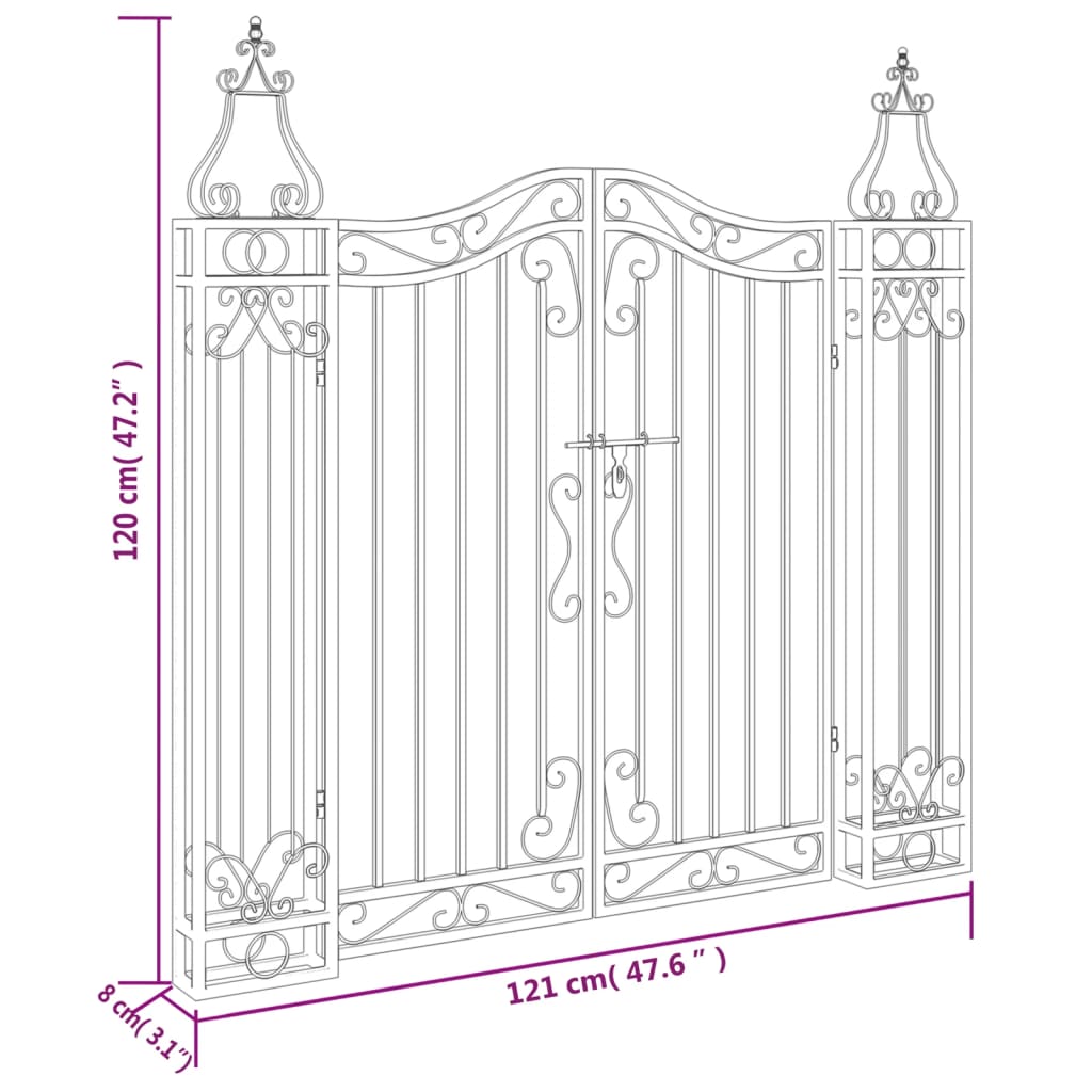 8720845823788_g_en_hd_4 vidaXL Garden Gate Black 121x8x120 cm Wrought Iron - Image 6