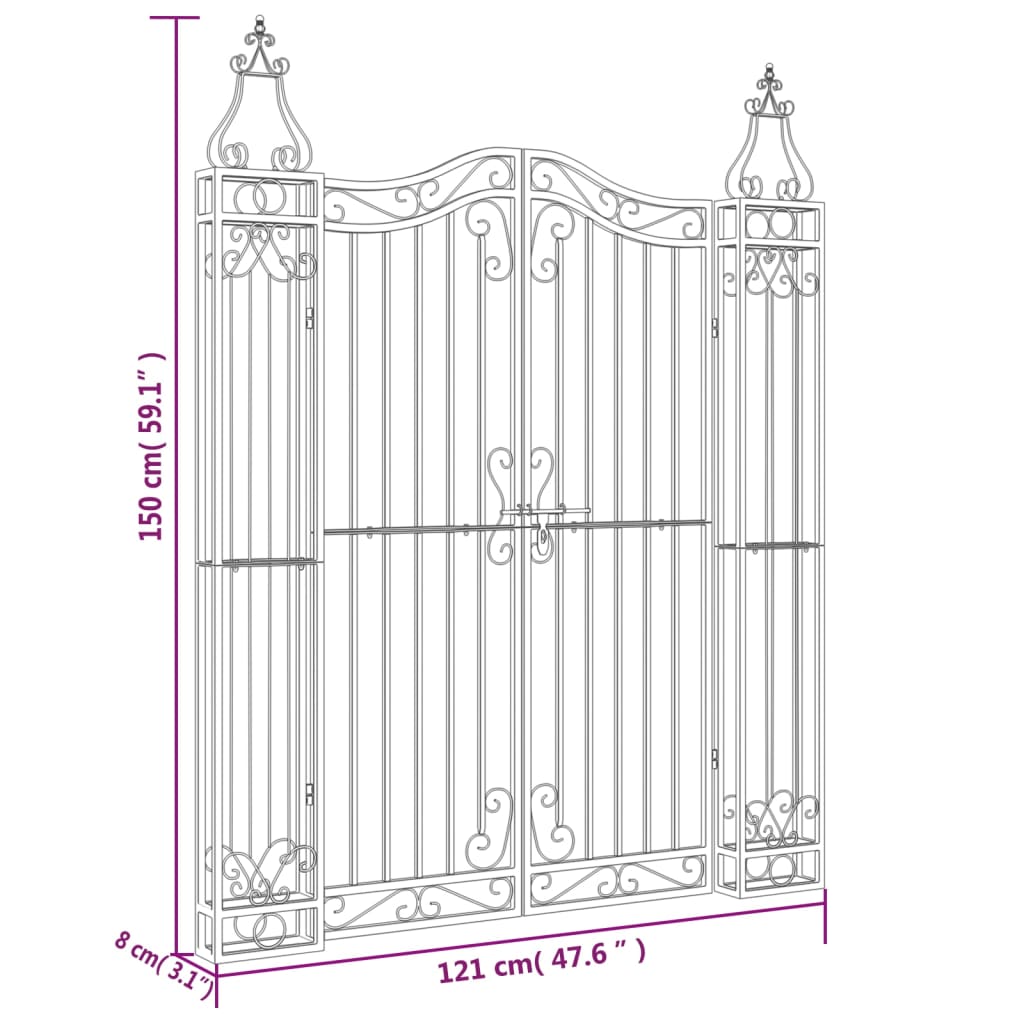 8720845823795_g_en_hd_4 vidaXL Garden Gate Black 121x8x150 cm Wrought Iron - Image 6