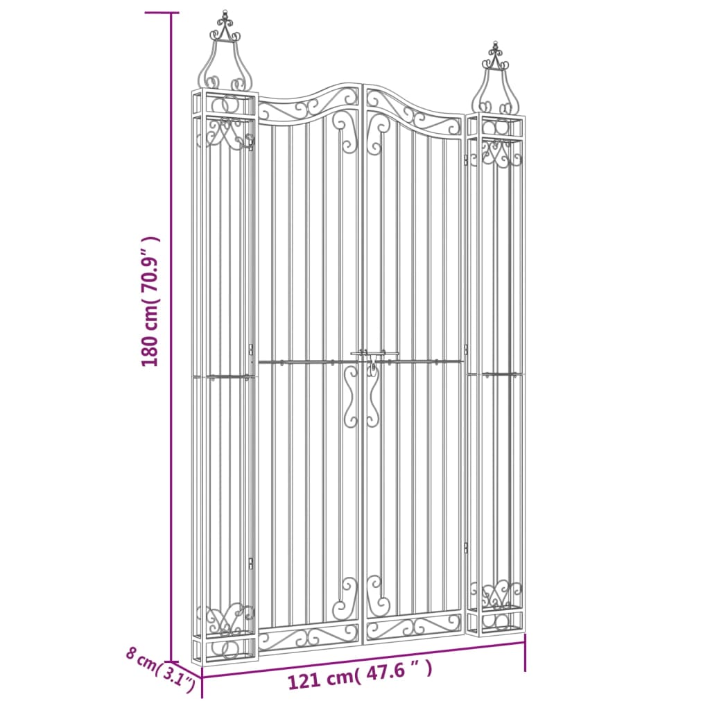 8720845823801_g_en_hd_4 vidaXL Garden Gate Black 121x8x180 cm Wrought Iron - Image 6