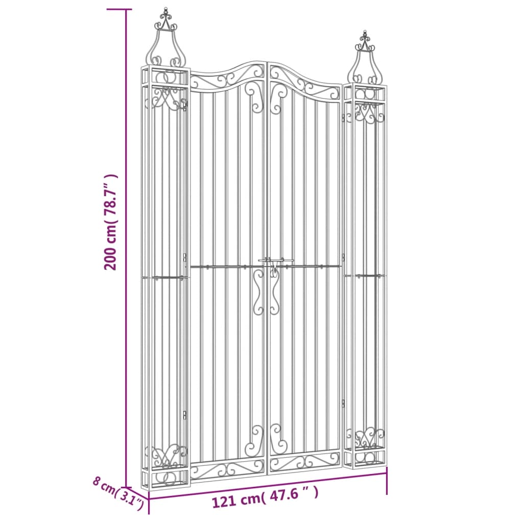 8720845823818_g_en_hd_4 vidaXL Garden Gate Black 121x8x200 cm Wrought Iron - Image 6