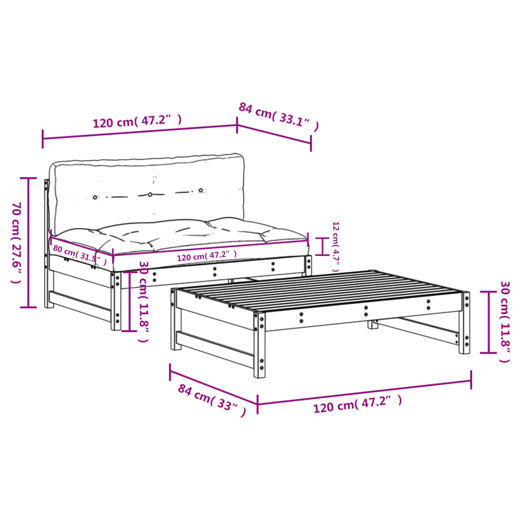 8720845839659_g_en_hd_6 vidaXL 2 Piece Garden Lounge Set with Cushions White Solid Wood - Image 8