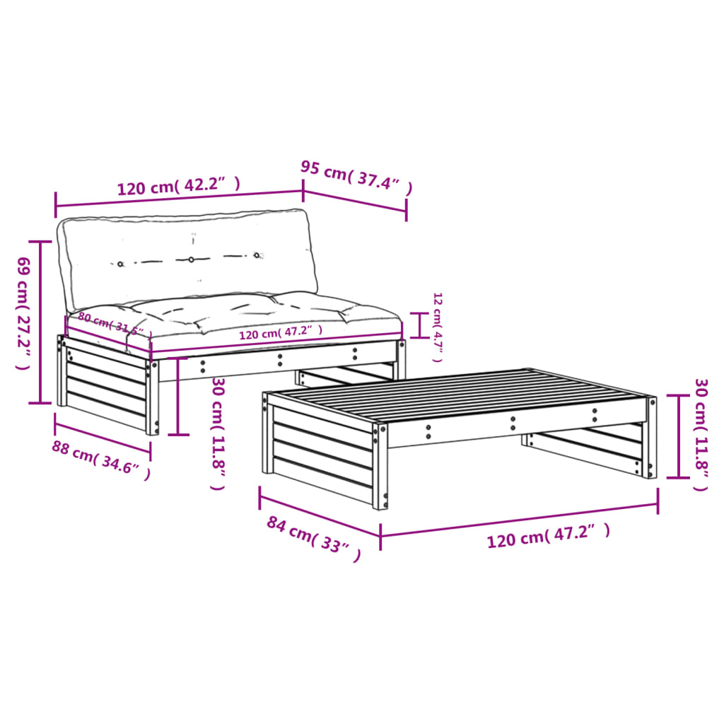 8720845839932_g_en_hd_6 vidaXL 2 Piece Garden Lounge Set with Cushions White Solid Wood - Image 8
