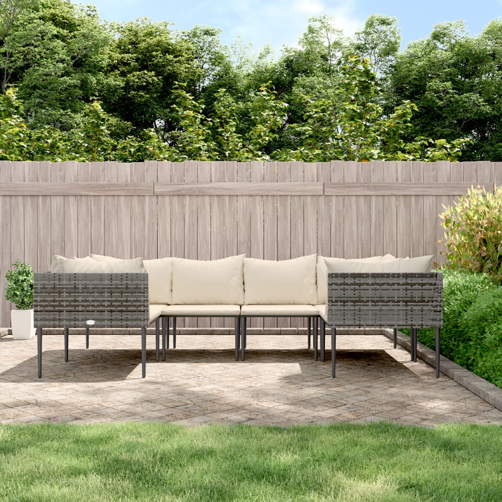 8720845846886_m_en_hd_1 vidaXL 6 Piece Garden Lounge Set with Cushions Grey Poly Rattan - Image 1