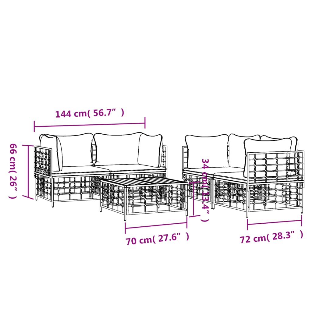 8720845848347_g_en_hd_6 vidaXL 5 Piece Garden Lounge Set with Cushions Anthracite Poly Rattan - Image 8