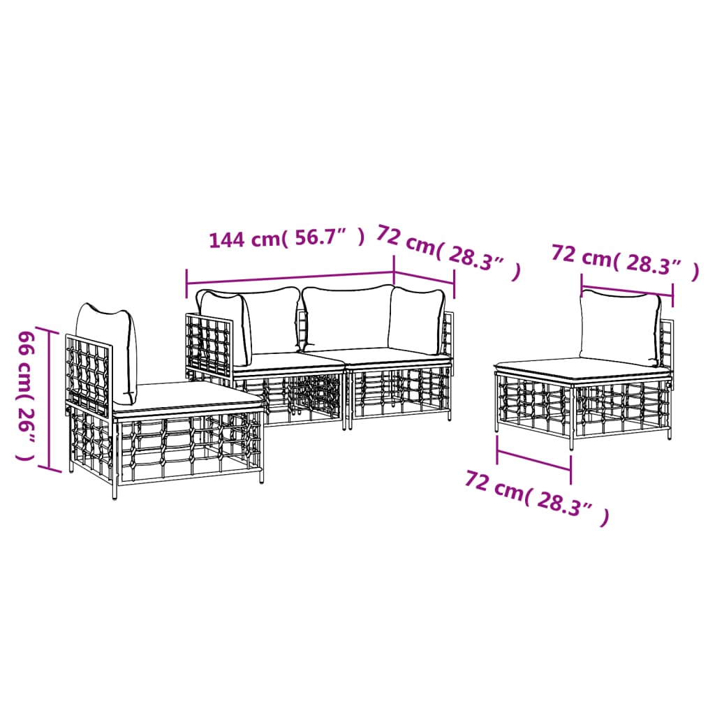 8720845848439_g_en_hd_7 vidaXL 4 Piece Garden Lounge Set with Cushions Anthracite Poly Rattan - Image 9