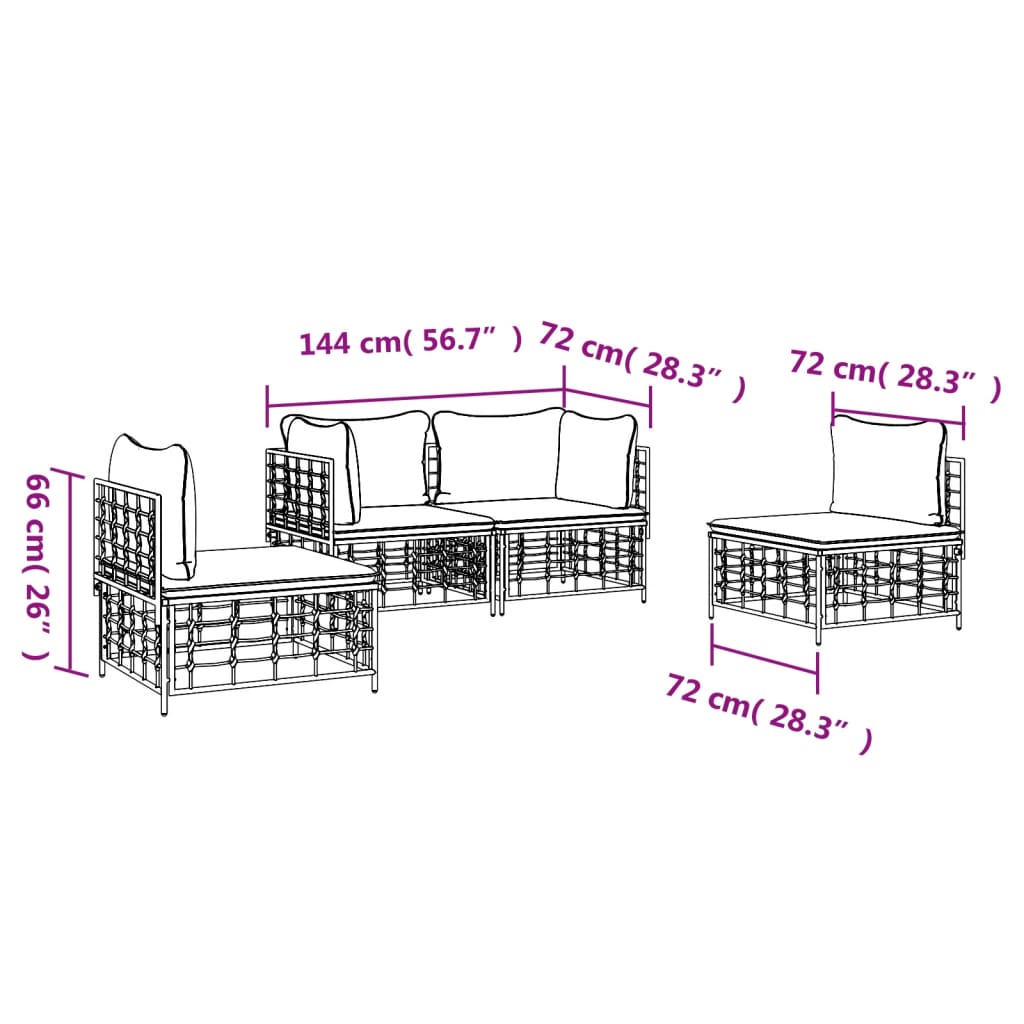 8720845848446_g_en_hd_6 vidaXL 4 Piece Garden Lounge Set with Cushions Anthracite Poly Rattan - Image 8