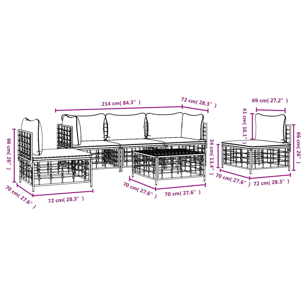 8720845848491_g_en_hd_7 vidaXL 6 Piece Garden Lounge Set with Cushions Anthracite Poly Rattan - Image 9