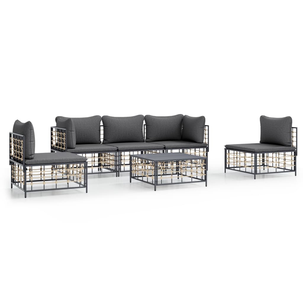 8720845848507_a_en_hd_1 vidaXL 6 Piece Garden Lounge Set with Cushions Anthracite Poly Rattan - Image 2