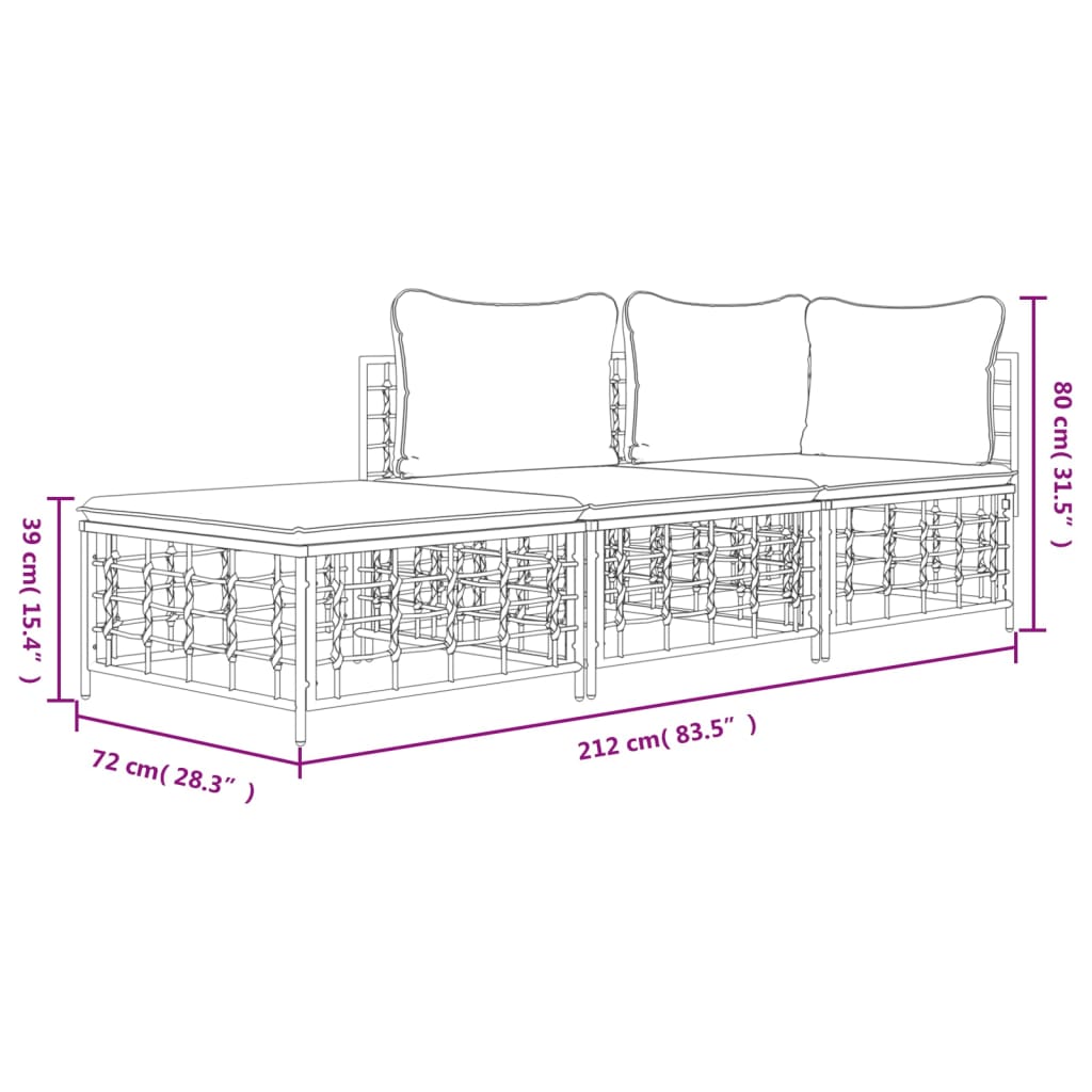 8720845848569_g_en_hd_7 vidaXL 3 Piece Garden Lounge Set with Cushions Anthracite Poly Rattan - Image 9