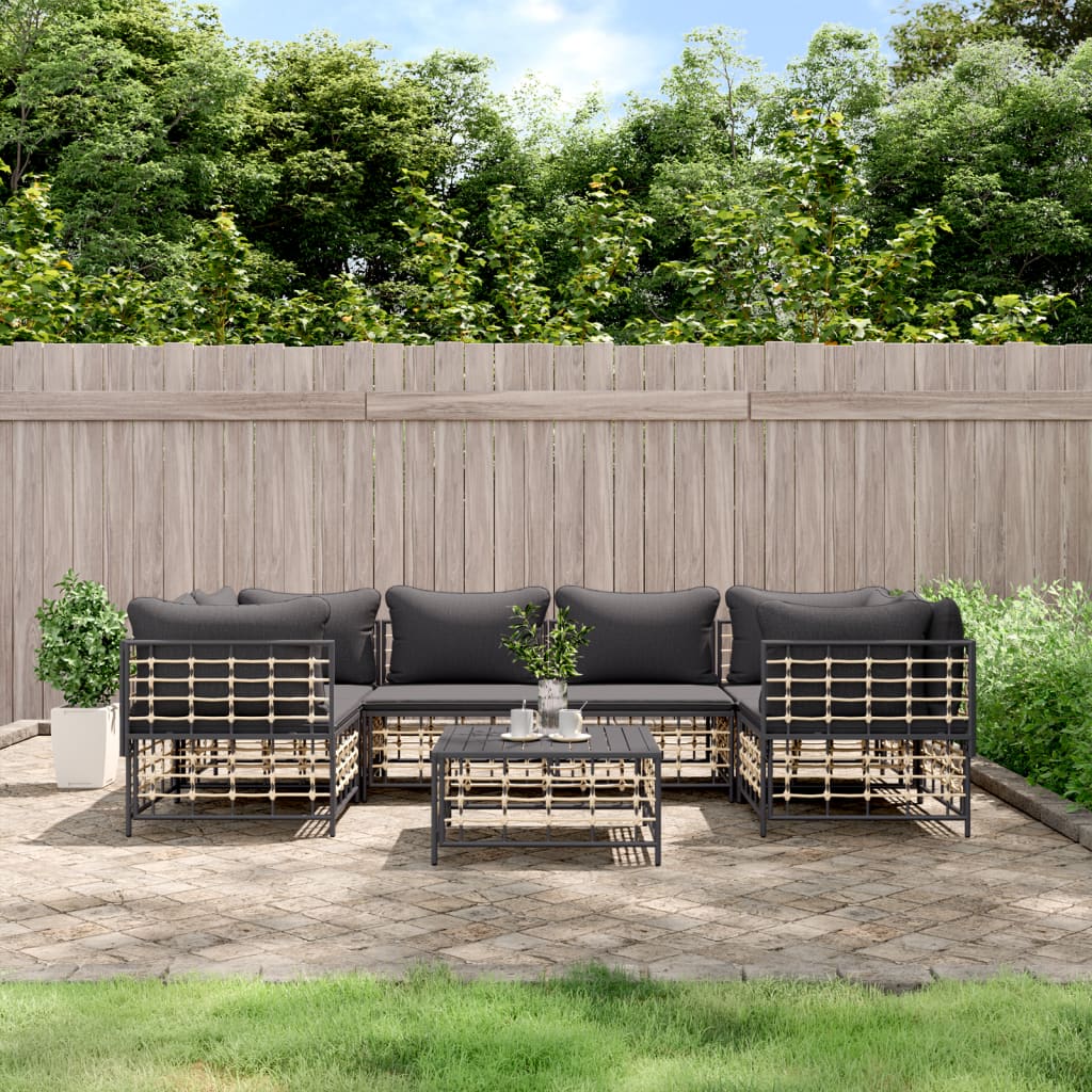 vidaXL 7 Piece Garden Lounge Set with Cushions Anthracite Poly Rattan