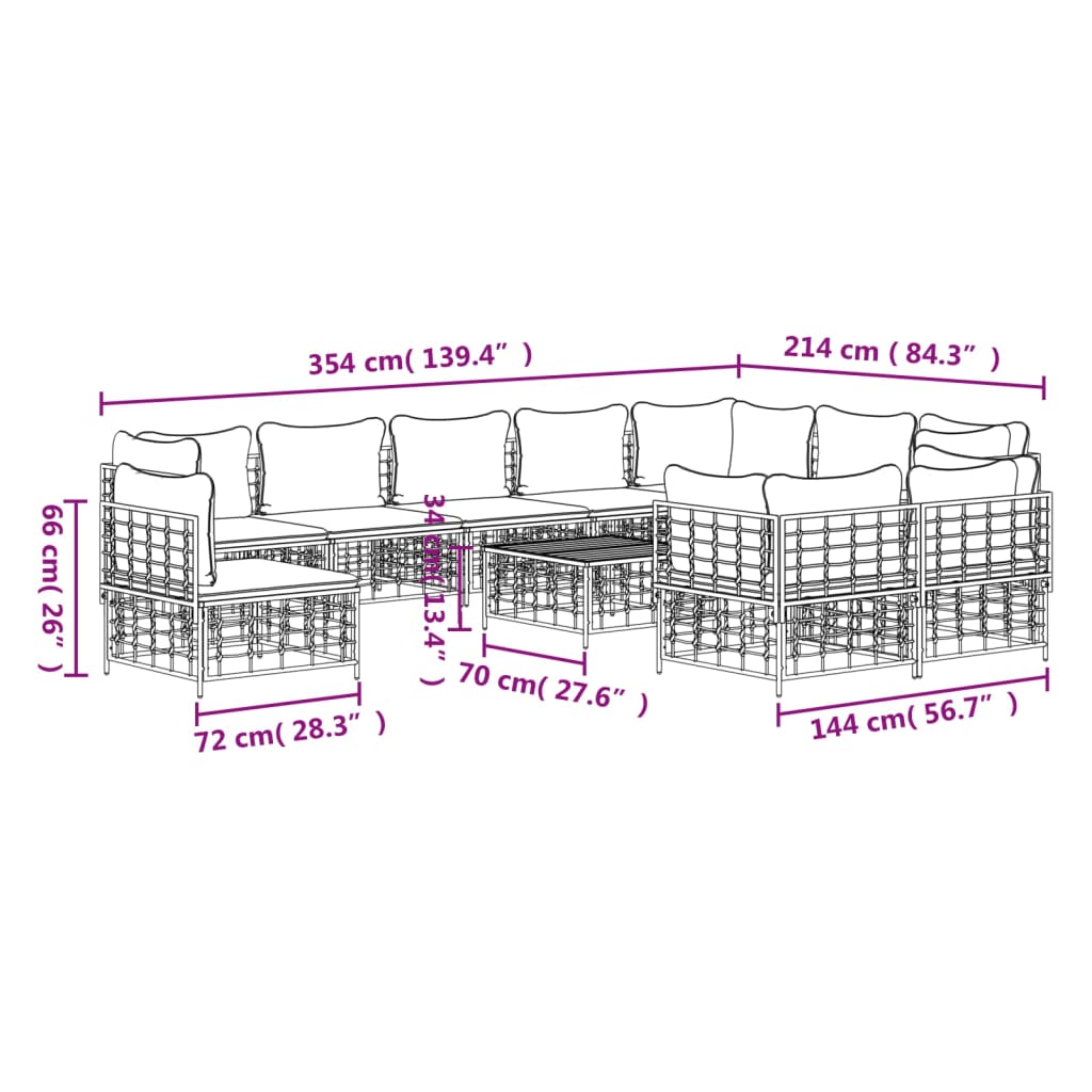 8720845849382_g_en_hd_7 vidaXL 11 Piece Garden Lounge Set with Cushions Anthracite Poly Rattan - Image 9