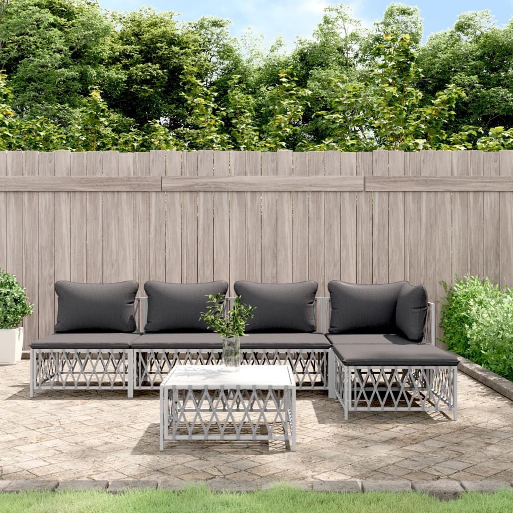 8720845849894_m_en_hd_1 vidaXL 6 Piece Garden Lounge Set with Cushions White Steel - Image 1