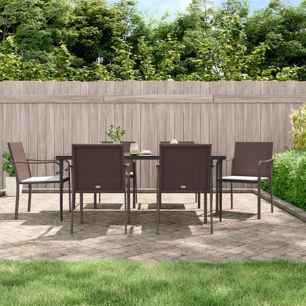 vidaXL Garden Chairs with Cushions 6 pcs Brown 56x59x84 cm Poly Rattan