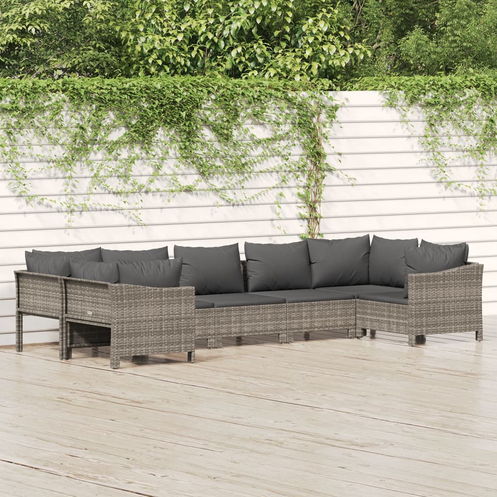 vidaXL 7 Piece Garden Lounge Set with Cushions Grey Poly Rattan